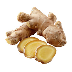 Fresh Ginger Root Slices isolated on a transparent background