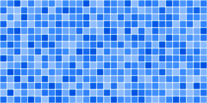 Blue tile background for bathroom wall, swimming pool floor, kitchen backsplash. Seamless pattern with ceramic square mosaic. Abstract geometric texture with blue tiles, vector illustration