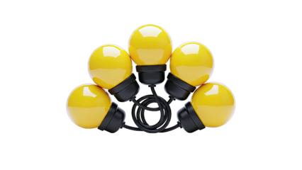 Cluster of Yellow Sphere Light Bulbs with Black Cords
