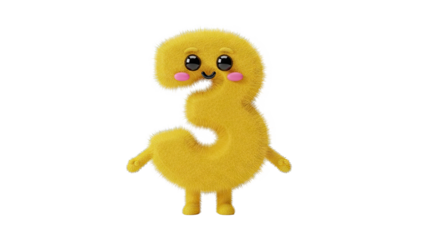 Cute Fluffy Yellow Number 3 Character