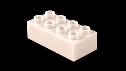 Champagne Pink Plastic Block Isolated on a Black Background. Children Toy Brick, Perspective View. Close Up View of a Game Block for Constructors. 3D Rendering. 8K Ultra HD, 7680x4320, 300 dpi