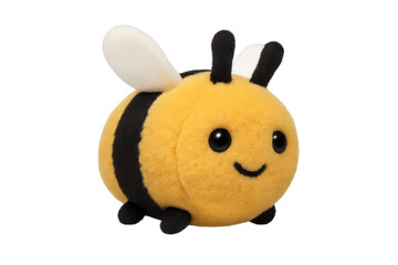 Yellow fluffy bee plush toy smiling