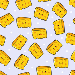 Kawaii cartoon cheese pattern with happy faces