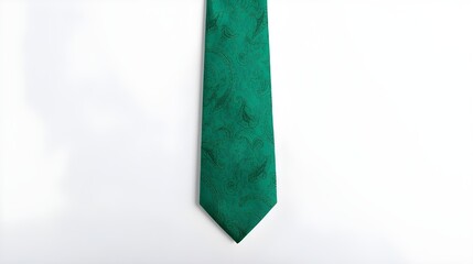 Green necktie isolated on white background, elegant modern menswear accessory with bold color and clean studio lighting.