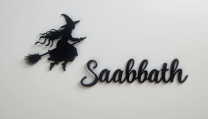 Obraz premium On a white background, a black paper silhouette depicts a witch flying to Sabbath on Halloween night. DIY homemade Halloween decoration, stylish minimalist card or poster, Italian Befana