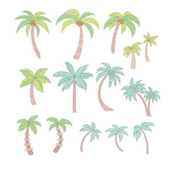 Pastel Tropical Palm Tree Illustration Set for Retro Exotic Summer Design