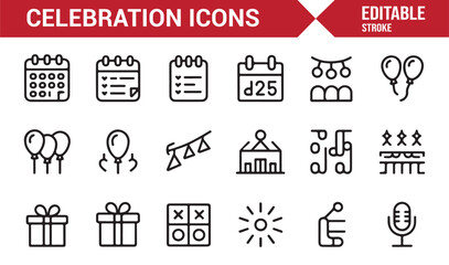 Special occasion and event outline icons