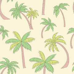 Obraz premium Pastel Tropical Palm Tree Seamless Pattern for Retro Boho Botanical Summer Background Design