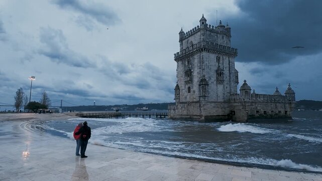 Detailed exterior of the belem tower in Lisbon Portugal
