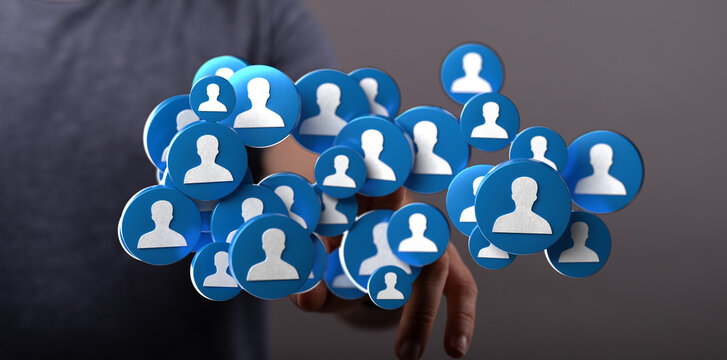 Hand holding social network connections, digital technology and communication concept. Networking and teamwork concept. Online community and peo