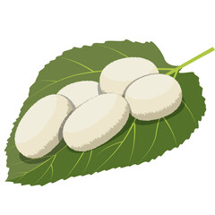 silk worm cocoon on green leaf.