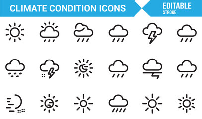 Obraz premium Seasonal weather and climate condition line icons