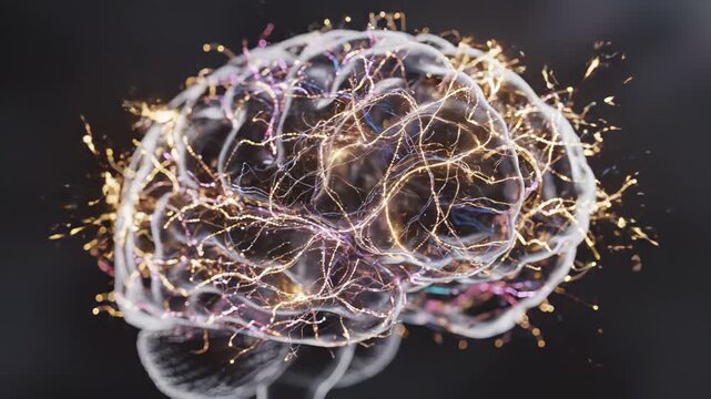 Brain neurons firing and synapses activating