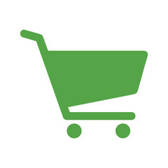 Green shopping cart icon on white background