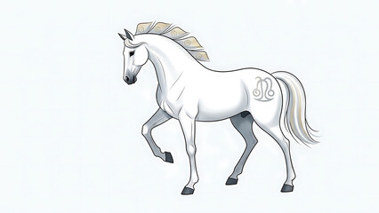 Obraz premium Majestic white equine illustration with flowing mane, showcasing graceful power and symbolic elegance in a dynamic pose