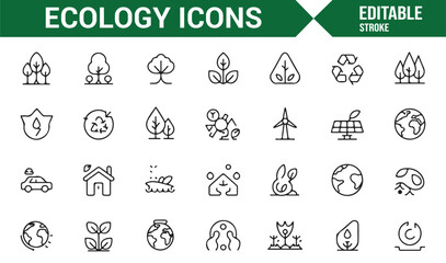Renewable energy and environmental awareness outline icons