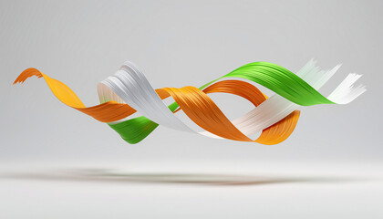 Abstract Flowing Indian Tricolor Ribbon on Minimal Background