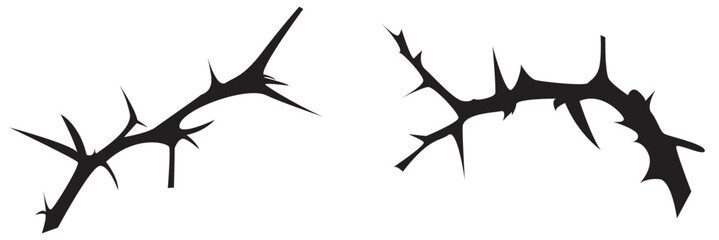 Thorny Branch icon. Collection of black thorny branch silhouettes isolated on white background, useful for dark design, botanical themes, decoration, or abstract nature concepts.   © KD Vector Studio