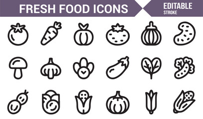 Grocery vegetable and organic produce outline symbol set