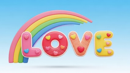 Vibrant rainbow love illustration with hearts