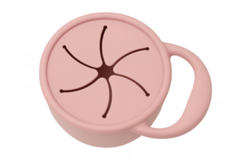 Pink silicone baby toddler snack cup with handle