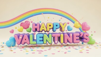 Celebrate love with a colorful rainbow and hearts for valentine's day