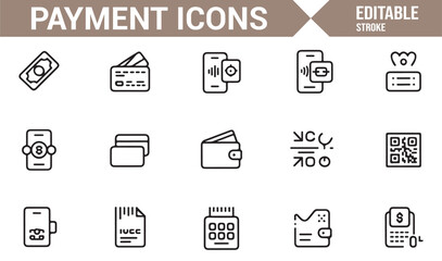 Ecommerce checkout and billing outline icon set
