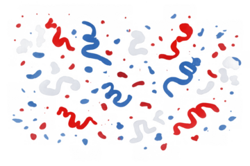 Red, white, and blue confetti and streamers falling, creating a festive background for celebrations and patriotic events
