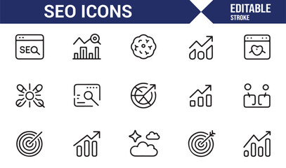 Minimal SEO and digital marketing outline icons set