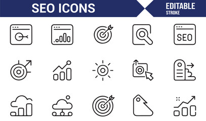 Website visibility and ranking SEO outline icons