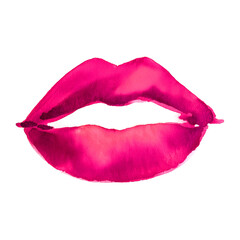 Fototapeta premium Beautiful watercolor pink lips on white background, perfect for Valentine's Day theme, or makeup cosmetic product. Smear and texture of red kiss made with paint.