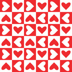 Checkered red and white hearts seamless pattern in four directions. For valentine&rsquo;s day background, stationary and wrapping paper,