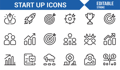 Modern startup and innovation line style icons