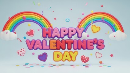 Celebrating valentine's day with colorful rainbows and hearts