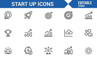Business launch and development outline icon set