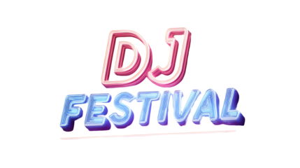 Colorful DJ Festival Neon Sign on Black Background