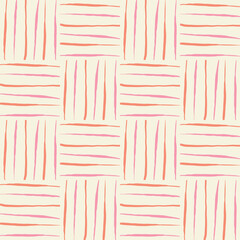 Abstract brush vertical and horizontal stripes in orange and pink seamless pattern. For wallpaper, home d&eacute;cor and fabric .