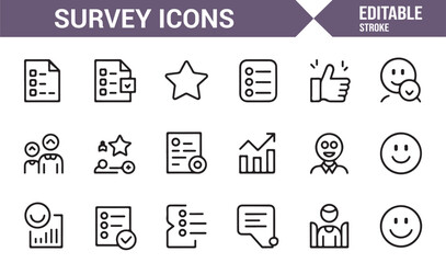 Feedback analytics and survey result outline icons