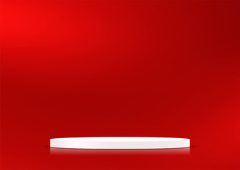 Red background vector 3d with White podium Space for selling products on the website. Abstract wallpaper design with copy space to display your products. Vector illustration.
