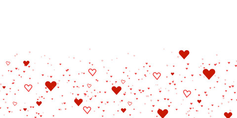 Scattered Red Hearts on White Background Romantic Love Concept with Floating Heart Elements Minimal Vector Illustration for Valentine Day Wedding Greeting and Decoration