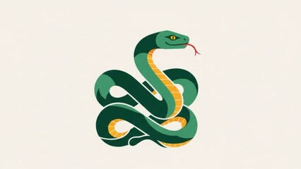 Green snake illustration with yellow belly and red tongue.