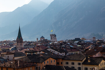 Foreshortening of Trento town in a winter day