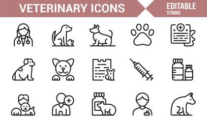 Animal hospital and vet care outline icon pack