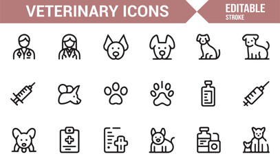 Animal hospital and vet care outline icon pack