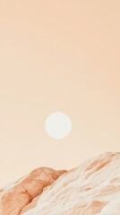 Desert landscape with sun overhead, natural rock formations, serene, warm colors, environmental peace, minimalist nature scene.