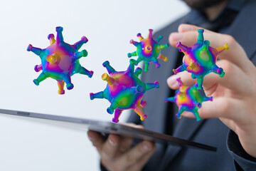 Abstract conceptual image depicting the digital representation of a virus or infection. Represents the study a