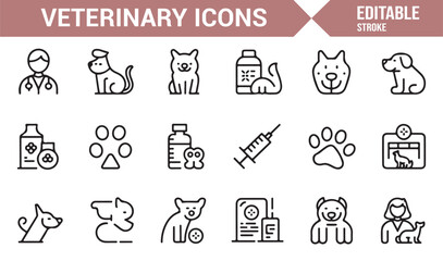 Modern pet healthcare and veterinary outline icons