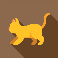 Yellow pet cat walking with a simple flat design and long shadow
