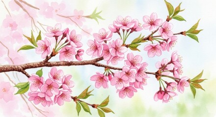 Captivating cherry blossom branch, a timeless elegance of spring bloom illustration