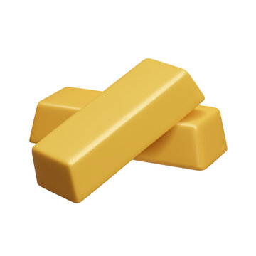 3D shiny gold bars isolated on white background. Pair of golden ingots lying on each other. Gold bullion bricks stack. Bank treasure room safe. Reach and wealth. Game design element.